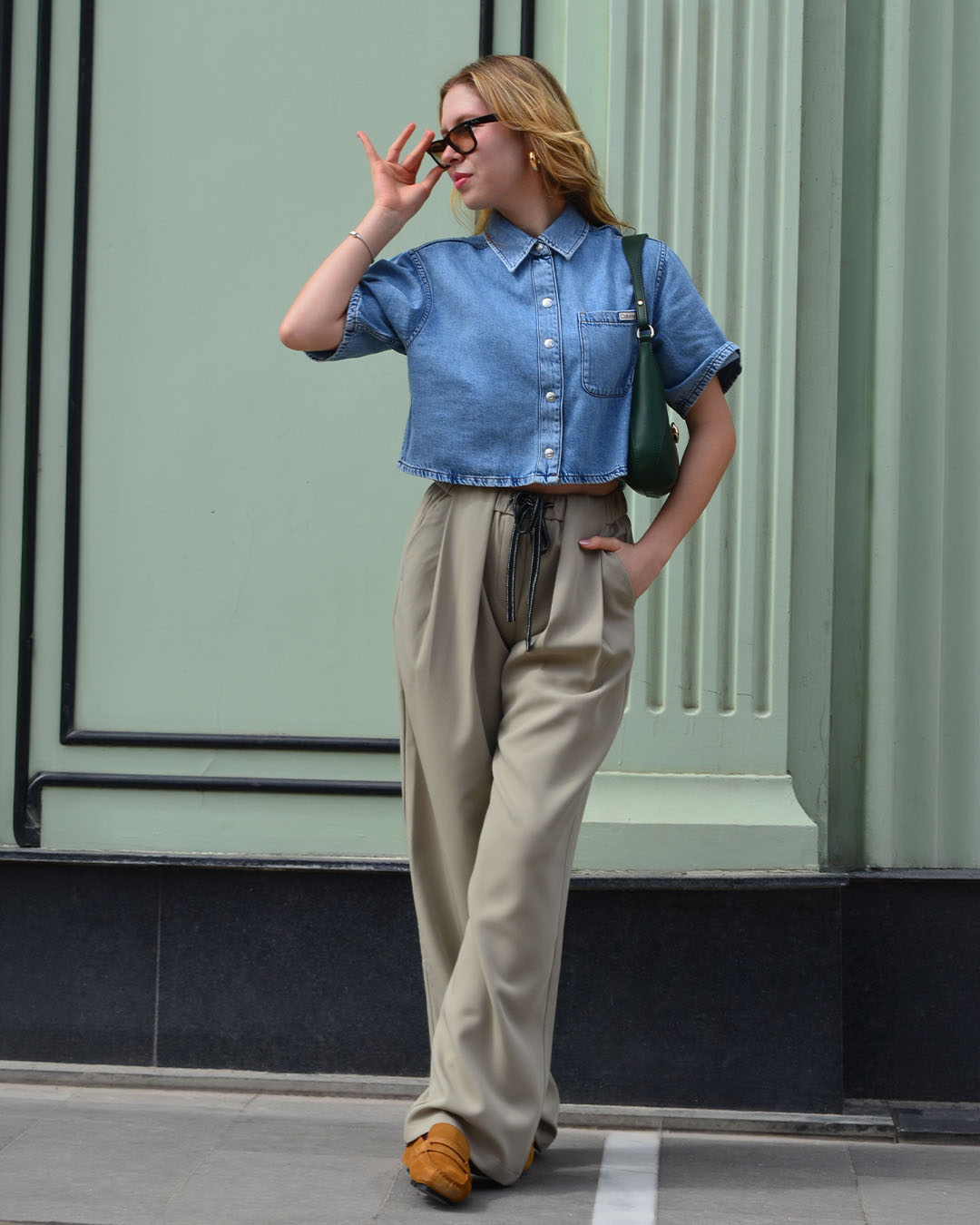 KONTRAST BAĞCIKLI WIDE LEG PANTOLON